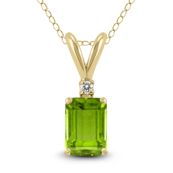 14K Yellow Gold 7x5MM Emerald Shaped Peridot and Diamond Pendant- GPD59046PD
