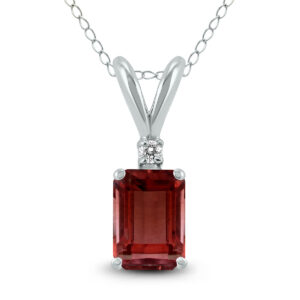 14K White Gold 8x6MM Emerald Shaped Garnet and Diamond Pendant- GPD59047GT