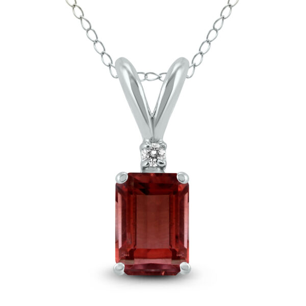 14K White Gold 8x6MM Emerald Shaped Garnet and Diamond Pendant- GPD59047GT