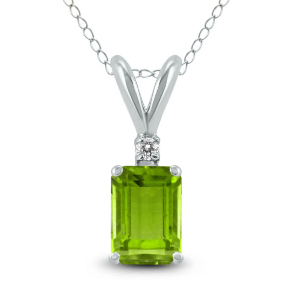 14K White Gold 8x6MM Emerald Shaped Peridot and Diamond Pendant- GPD59047PD