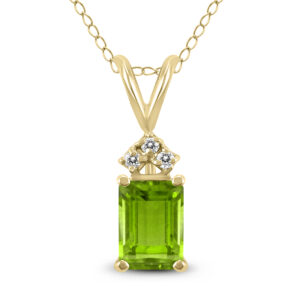 14K Yellow Gold 6x4MM Emerald Shaped Peridot and Three Stone Diamond Pendant- GPD59050PD