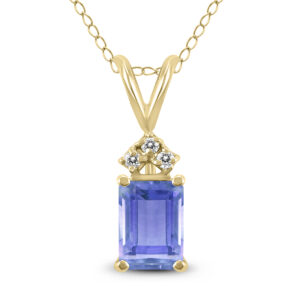 14K Yellow Gold 6x4MM Emerald Shaped Tanzanite and Three Stone Diamond Pendant- GPD59050TZ