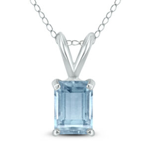14K White Gold 5x3MM Emerald Shaped Aquamarine Pendant- GPD59079AQ