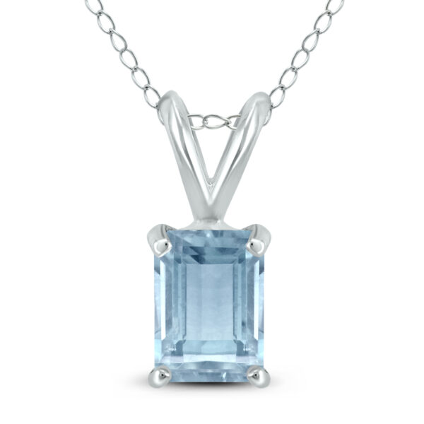 14K White Gold 5x3MM Emerald Shaped Aquamarine Pendant- GPD59079AQ