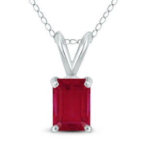 14K White Gold 5x3MM Emerald Shaped Ruby Pendant- GPD59079RB