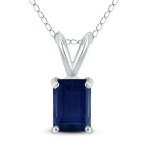 14K White Gold 5x3MM Emerald Shaped Sapphire Pendant- GPD59079SP