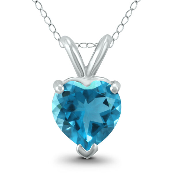 14K White Gold 6MM Heart Blue Topaz Pendant- GPD59085BT