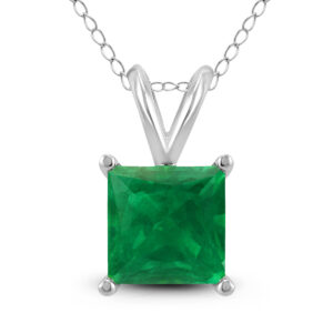 14K White Gold 4MM Square Emerald Pendant- GPD59097EM