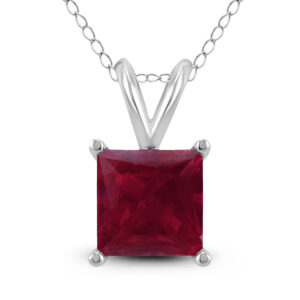 14K White Gold 4MM Square Ruby Pendant- GPD59097RB