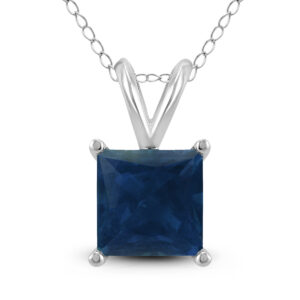 14K White Gold 4MM Square Sapphire Pendant- GPD59097SP