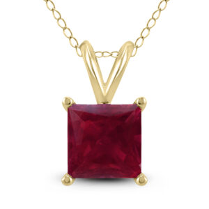 14K Yellow Gold 4MM Square Ruby Pendant- GPD59098RB
