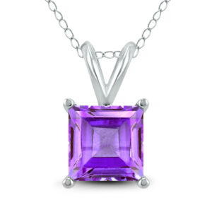 14K White Gold 5MM Square Amethyst Pendant- GPD59099AM