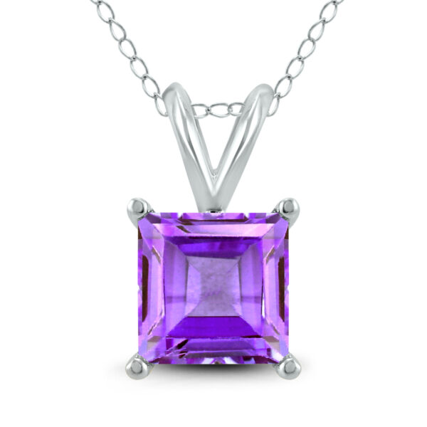 14K White Gold 5MM Square Amethyst Pendant- GPD59099AM