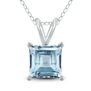 14K White Gold 5MM Square Aquamarine Pendant- GPD59099AQ