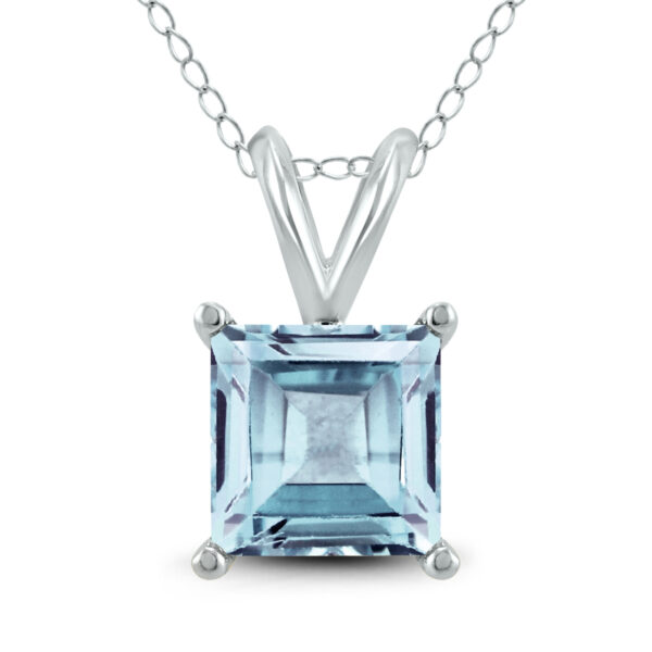 14K White Gold 5MM Square Aquamarine Pendant- GPD59099AQ