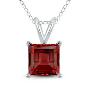 14K White Gold 5MM Square Garnet Pendant- GPD59099GT