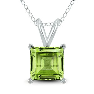 14K White Gold 5MM Square Peridot Pendant- GPD59099PD