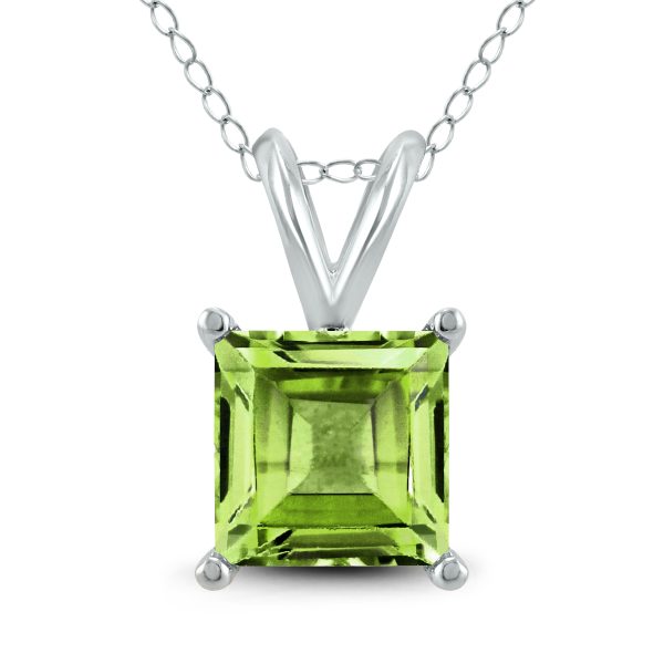 14K White Gold 5MM Square Peridot Pendant- GPD59099PD