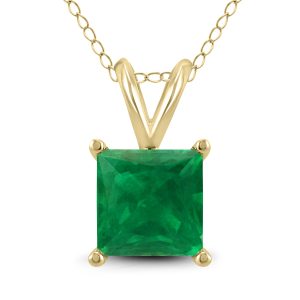 14K Yellow Gold 5MM Square Emerald Pendant- GPD59100EM