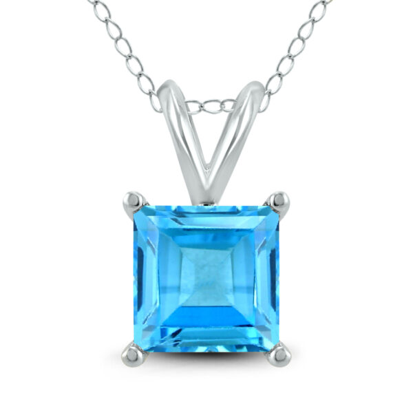 14K White Gold 7MM Square Blue Topaz Pendant- GPD59103BT