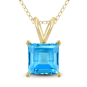 14K Yellow Gold 7MM Square Blue Topaz Pendant- GPD59104BT