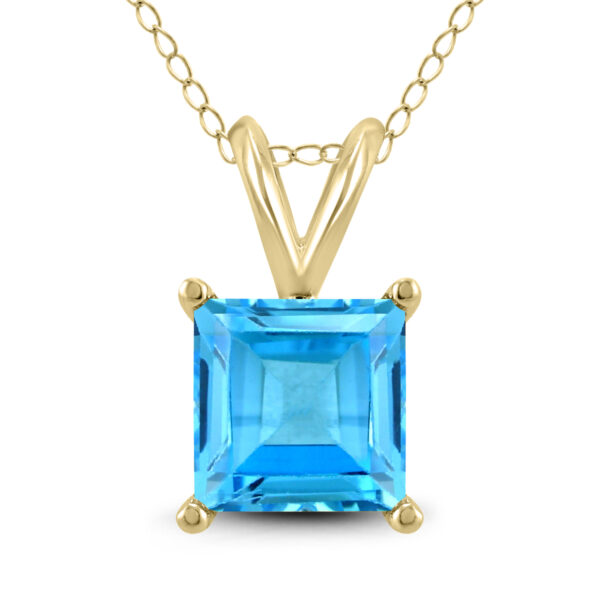 14K Yellow Gold 7MM Square Blue Topaz Pendant- GPD59104BT