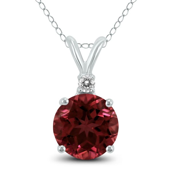 14K White Gold 6MM Round Garnet and Diamond Pendant- GPD59106GT