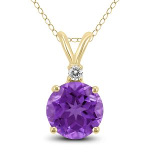 14K Yellow Gold 5MM Round Amethyst and Diamond Pendant- GPD59109AM