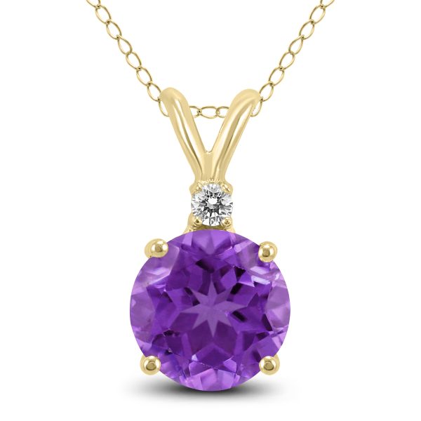 14K Yellow Gold 5MM Round Amethyst and Diamond Pendant- GPD59109AM