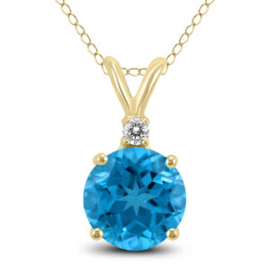 14K Yellow Gold 5MM Round Blue Topaz and Diamond Pendant- GPD59109BT