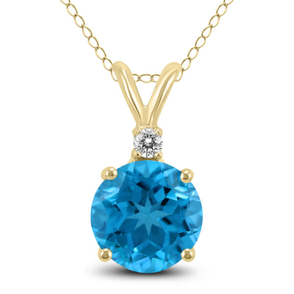 14K Yellow Gold 5MM Round Blue Topaz and Diamond Pendant- GPD59109BT