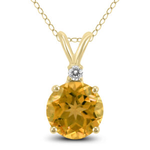 14K Yellow Gold 5MM Round Citrine and Diamond Pendant- GPD59109CT