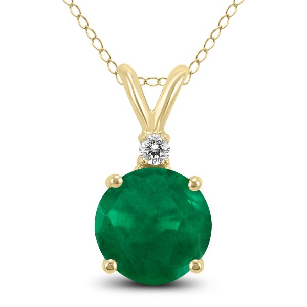 14K Yellow Gold 5MM Round Emerald and Diamond Pendant- GPD59109EM
