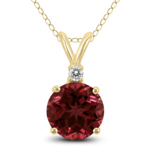 14K Yellow Gold 5MM Round Garnet and Diamond Pendant- GPD59109GT