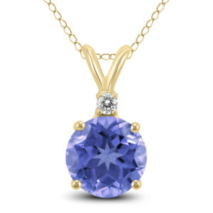 14K Yellow Gold 5MM Round Tanzanite and Diamond Pendant- GPD59109TZ
