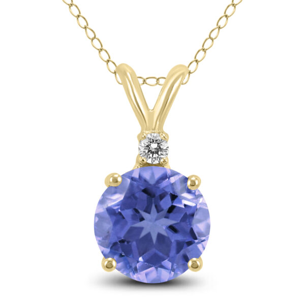 14K Yellow Gold 5MM Round Tanzanite and Diamond Pendant- GPD59109TZ