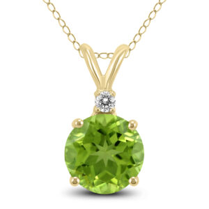 14K Yellow Gold 6MM Round Peridot and Diamond Pendant- GPD59110PD