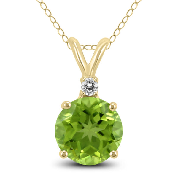 14K Yellow Gold 6MM Round Peridot and Diamond Pendant- GPD59110PD
