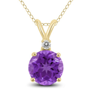 14K Yellow Gold 7MM Round Amethyst and Diamond Pendant- GPD59111AM