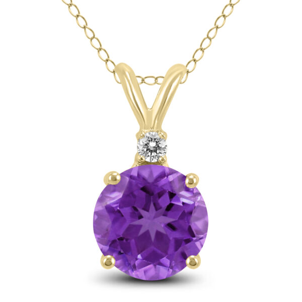 14K Yellow Gold 7MM Round Amethyst and Diamond Pendant- GPD59111AM