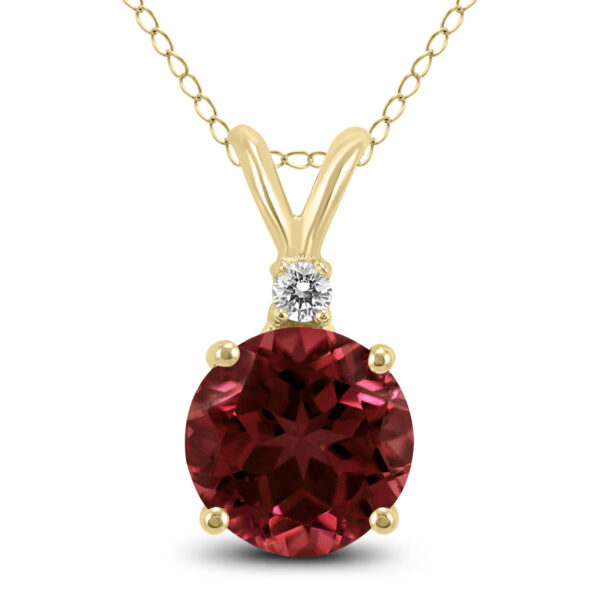 14K Yellow Gold 7MM Round Garnet and Diamond Pendant- GPD59111GT