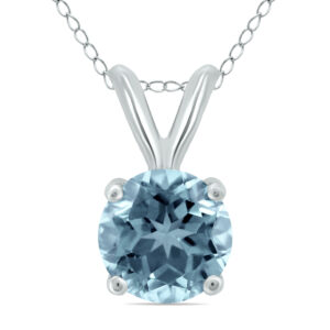 14K White Gold 4MM Round Aquamarine Pendant- GPD59112AQ