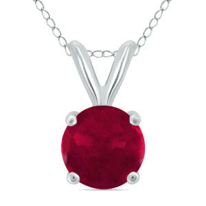 14K White Gold 4MM Round Ruby Pendant- GPD59112RB