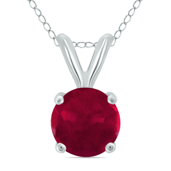 14K White Gold 4MM Round Ruby Pendant- GPD59112RB
