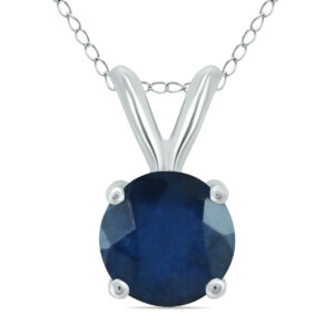 14K White Gold 4MM Round Sapphire Pendant- GPD59112SP