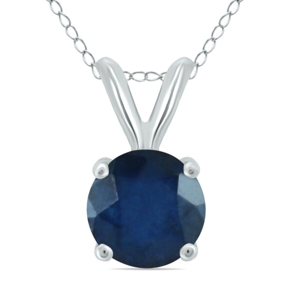 14K White Gold 4MM Round Sapphire Pendant- GPD59112SP