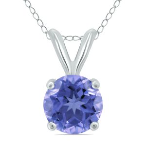14K White Gold 4MM Round Tanzanite Pendant- GPD59112TZ