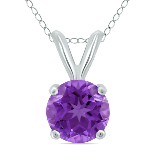 14K White Gold 5MM Round Amethyst Pendant- GPD59113AM