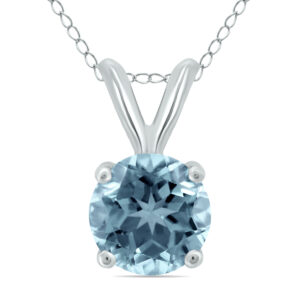 14K White Gold 5MM Round Aquamarine Pendant- GPD59113AQ
