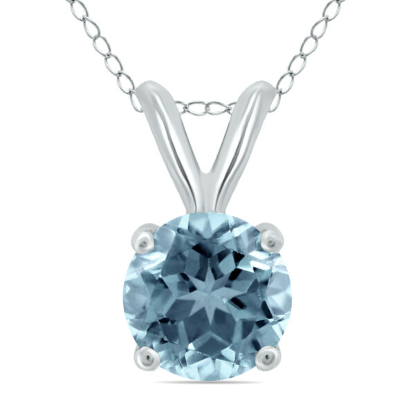 14K White Gold 5MM Round Aquamarine Pendant- GPD59113AQ